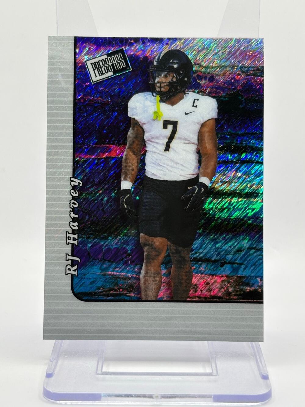 2024 Leaf Press Pass RJ Harvey White Shimmer Refractor 1/2 SSP Denver Broncos
